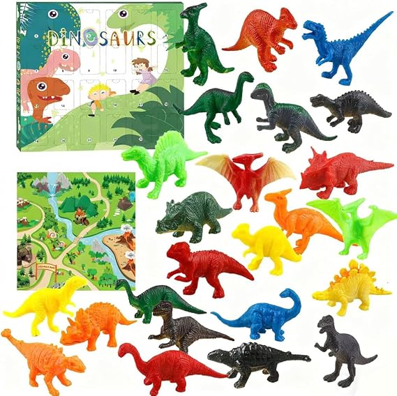 Christmas Advent Calendar 2025, 24 Days Christmas Countdown with 24PCS Dinosaur Figures Mini Toy Ornaments Dinosaur Figurines Blind Box Desktop Decoration Xmas Party Gift