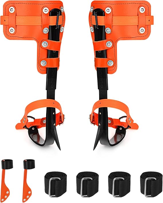 Tree Climbing Spikes Set, 350lbs Load Capacity, 1 Pair with Straps and Spike Protectors, Arborist Equipment for Tree Work, Lumberjack Tools (Tree Climbing Spikes Set-A)