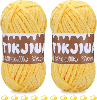 7oz Chunky Chenille Yarn, 2  100g Soft Thick Fluffy Crochet Yarn for Crocheting with Stitching Markers for Blanket Sweater Knitting Scarf Weaving Crochet DIY Craft