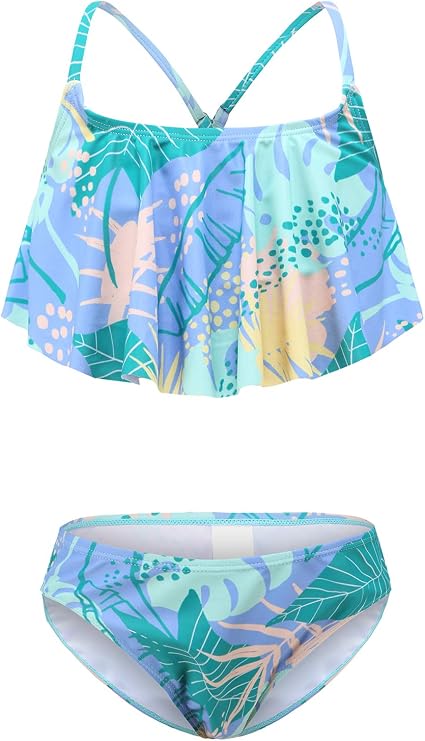 Girls Two Piece Bikini Swimsuits Hawaiian Floral Bathing Suit for Kids Summer Beach Swimwear Set 3-16 Years