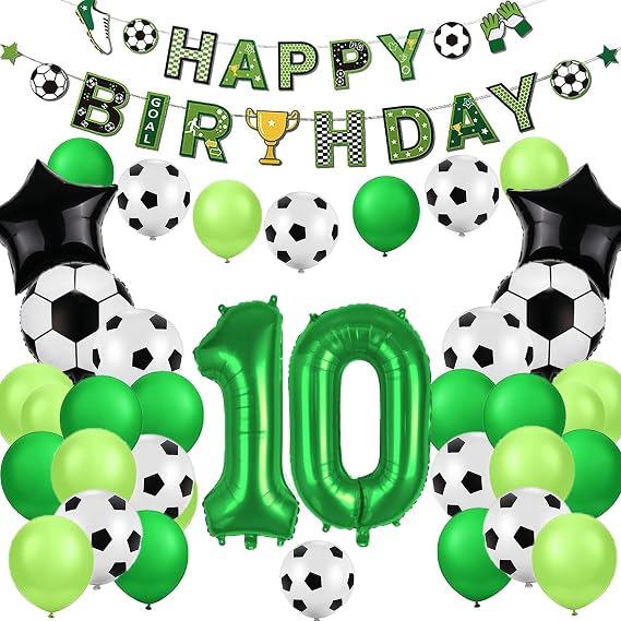 10th Birthday Party Decorations for Boys,Soccer Birthday Party Decorations,Happy Birthday Banner,Football Theme Party Supplies,Boys Sports Theme Party