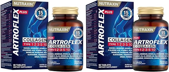 Nutraxin Artroflex Plus Collagen | Tip II Kolajen, Glukozamin, Kondroitin, MSM ve Hyalüronik Asit | Eklem ve Kıkırdak Desteği | Şeker ve Gluten İçermez | 90 Tablet (2 paketi)