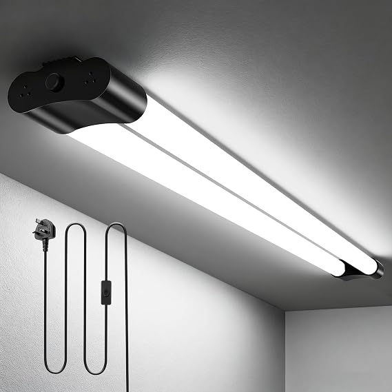 6500k Led Batten Light, 4FT, 40W Plug in Ceiling Light Led, 5000LM Workshop Lighting for Garage, Office, Bedroom, Living Room,Wall, Kitchen, Shed, Outdoor [Energy Class F]