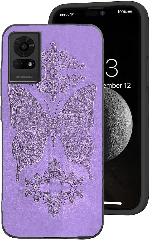 Compatible with TCL K23 K24 Case,Cute 3D Flower Butterfly Phone Cases for Women Girls Boys,Soft TPU Shockproof Full Body Cover for TCL K24 T434D -Purple