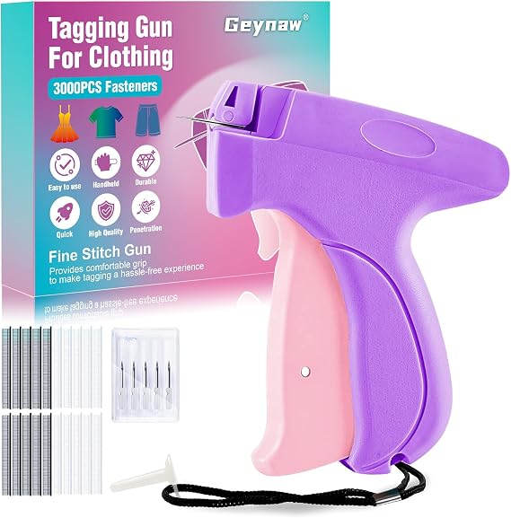 Stitch Gun for Clothes - Stitchy Tagging Gun for Clothing, Handheld Stitch Gun Quick Clothing Fixer, Sewing Kit Includes 6 Needle,3000 Fasteners(1500 Black & 1500 White) (Purple)