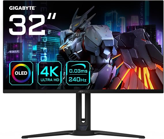 GIGABYTE AORUS FO32U2 31.5" OLED Oyuncu Monitörü, 4K UHD (3840x2160), 240Hz 0.03ms GTG, Anti-Reflection, HDMI 2.1 & DisplayPort 1.4 USB-C, DisplayHDR True Black400, ClearMR 13000, KVM, Dahili Hoparlör
