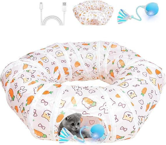 Interactive Cat Toy Ball Fast Rolling in Cat Tunnel, Motion-Activated Ball in Enrichment Tunnel, Collapsible Cats Play Tunnel with 1 Play Ball for Cats, Hide & Seek Puzzle Game for Indoor cats