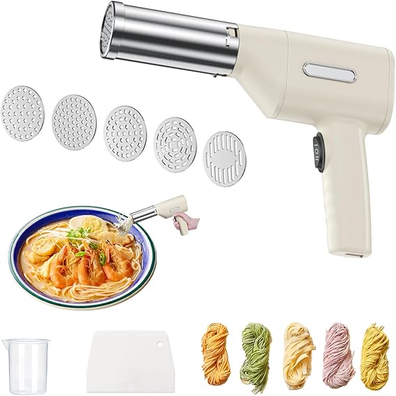 Household Electric Cordless Pasta Maker, Portable Pasta Maker, Automatic Handheld Noodle Maker Machine Multi-functional Spaghetti Making Machine - White