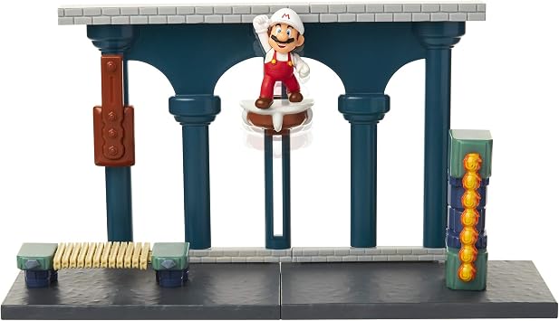 Nintendo Super Mario Lava Castle Deluxe Play Set, Includes: 2.5 Fire Mario Figure & Mechanical Features, Spinning Fireballs Tower, Swinging Pendulum, Bone Lift & Bridge