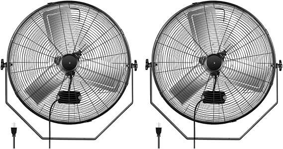 Simple Deluxe 24 Inch Industrial Wall Mount Fan, 3 Speed Commercial Ventilation Metal Fan, 2 Pack, Black