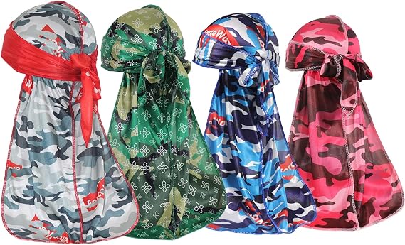 ForceWave Designer Durags for Men and Women, 4-Pack with Unique Patterns