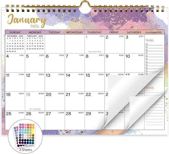 XISIDO 2026 Calendar, 2026 Wall Calendar, 18 Month Wall Calendar 2026-2027, January 2026 to June 2027 Calendar with Twin-Wire Binding, Hanging Hook and Julian Dates, 11" X 8.5" (Water Ink)