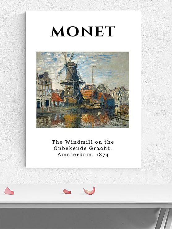 Postermanya Monet, The Windmill, Amsterdam, Kanalda Yel Değirmeni Sanatsal Poster, Afiş, Dekoratif Duvar Poster