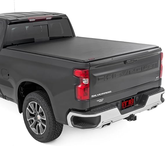 Rough Country Soft Roll Up Tonneau Cover for Chevy Silverado 1500 & GMC Sierra 1500 (20192026) Marine-Grade Vinyl, No-Drill Install, Fits 6'7" Standard Bed