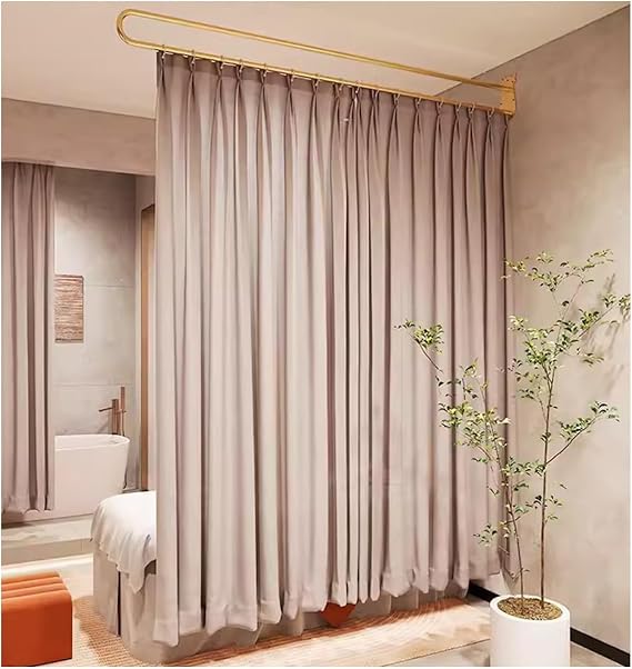 Privacy Room Divider Drapes, Wall Ceiling Track Room Divider, SPA Lab Privacy Curtain Panel, U-Shape Metal Support Hospital Curtain for Fitting Room Beauty Salon (Color : Brown, Size : 200cm