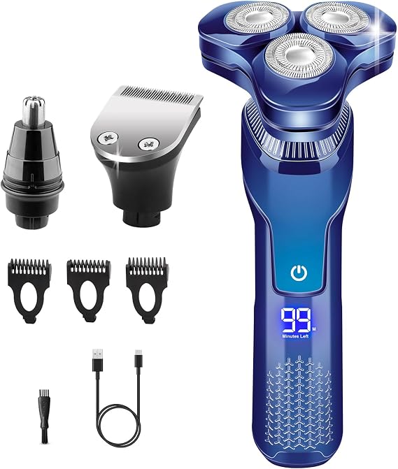 Handsomeface Electric Razor for Men, Mens Electric Shavers, 4 in 1 Dry Wet Waterproof Rotary Shaver Razors, Cordless Face Shaver USB Rechargeable for Shaving Traveling Gift for Dad Husband