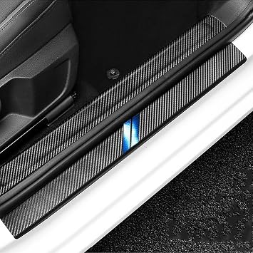 BOYUER 4PCS Carbon Fibre Leather Car Door Sill Decoration Scuff Plate Guard Sills Protector Trim,Welcome Pedal Protect For Dodge Charger 2009-2025BLUE