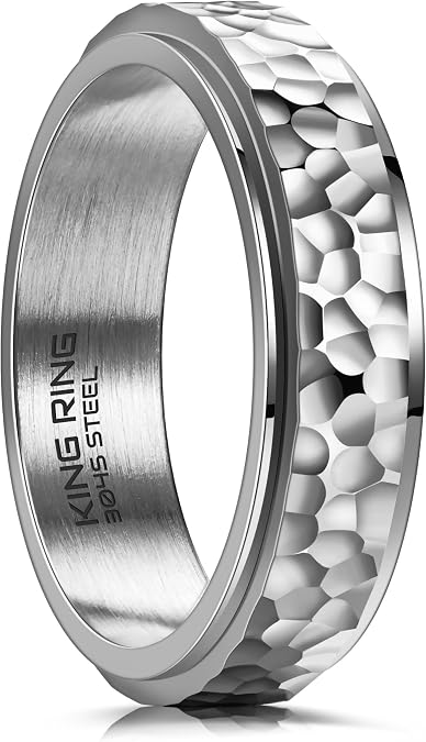 King Ring 6mm Hammered Spinner Ring Fidget Ring for Men & Women Designed in USA
