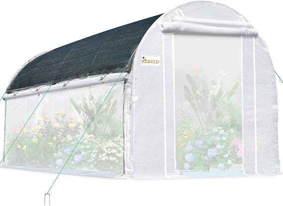 KING BIRD Premium 15x6.6x6.6FT Greenhouse for Outdoors, Large Walk-in Heavy Duty Galvanized Steel Frame, Mesh Door Screen Window Tunnel Hoop Garden Plant Winter Hot House, Side Screen Mesh, White
