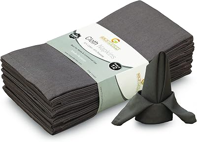 GOLD TEXTILES Cloth Napkins 12 Pack Gray, 18 x 18 Inches, Premium Quality Polyester Cotton Blend Table Dinner Napkins Suitable for Hotels, Lunches, Restaurants, Weddings, Events, and Parties