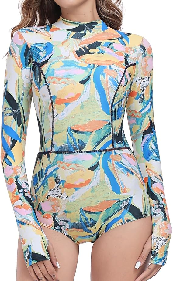 AXESEA Womens Long Sleeve Swimsuits Zip Rash Guard One Piece Bathing Suit