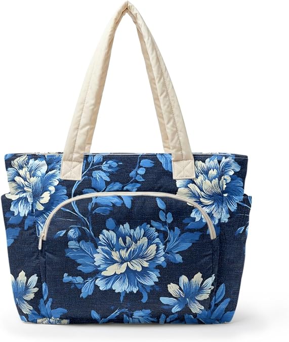 Women Floral Tote Bag Large Multi Pocket Shoulder Handbag