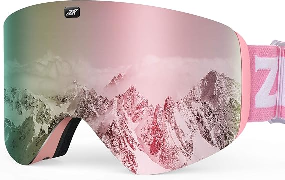 ZIONOR X11 Ski Snowboard Snow Goggles with Magnetic Interchangeable Cylindrical Lens Anti-fog UV Protection for Men Women Adult (VLT 6% Pink Lens)