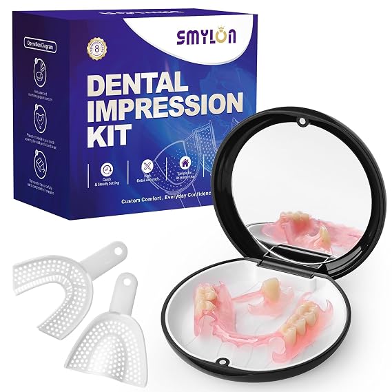 Smylon Custom Partial Dentures for Missing Teeth Removable Personalized Replacement Solution for Adults, Includes Home Impression Kit (4 Teeth)