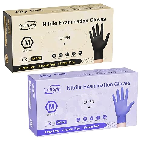 SwiftGrip Disposable Nitrile Exam Gloves, Medium, Box of 100, Nitrile Gloves Disposable Latex Free for Medical, Cleaning, Cooking & Esthetician, Powder-Free, Food-Safe,