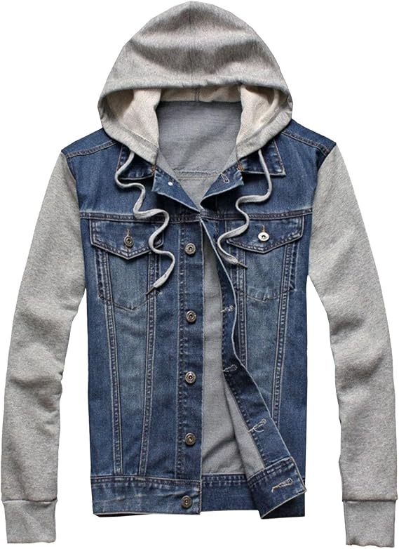 Hoodie Jean Jacket for Men,Casual Slim Fit Men's Denim Jacket with Hood