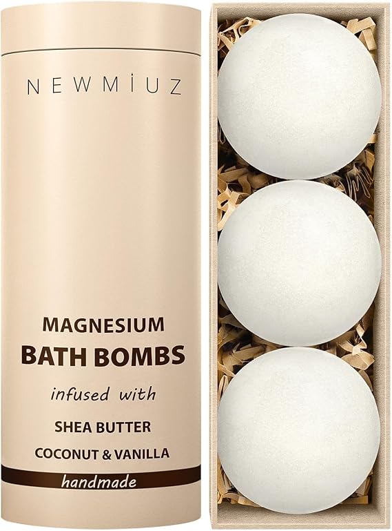 Magnesium Bath Bombs Post Workout Recovery Sore Muscles Tension Epsom Salt Bath Infused with Vanilla SheaButter Coconut Perfect Stocking Stuffers Gift