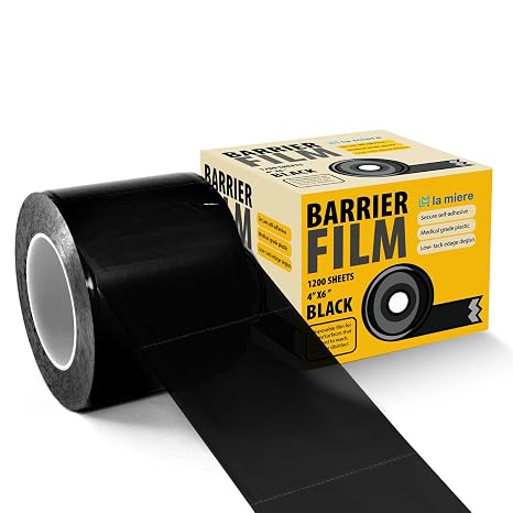 LA MIERE Black Dental Barrier Film Roll 4"6" One-Sided Adhesive with Finger Lift Edge, Easy Peel No Residue, 1200 Perforated Sheets for Dental Tattoo