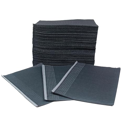 125 Black Disposable Dental Bibs 13"x18" | 3 Ply Waterproof Dental/Tattoo/Nail Bib for Patients | Dental Tray Covers, Salon Cover | Disposable Patient Bibs, Dental Bibs Disposable (125, Black)