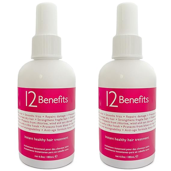 12 Benefits Leave-In Conditioner Spray, Anti-Frizz Detangler, Pack of 2
