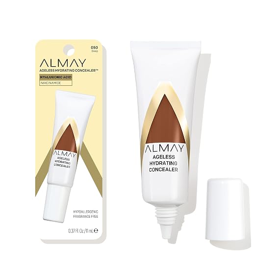 Almay Anti-Aging Concealer, Face Makeup with Hyaluronic Acid, Niacinamide, Vitamin C & E, Hypoallergenic-Fragrance Free, 050 Deep, 0.37 Fl Oz (Pack of 1)