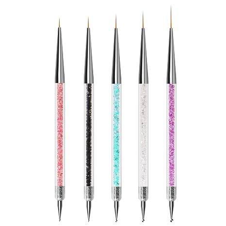 Nail Art Brushes 5 Pieces Nail Art Liner Brushes Dotting Pen Tools Nail Art Brush Set for Long Lines Thin Detail Fine Drawings Sizes 5/8/12/15/20mm