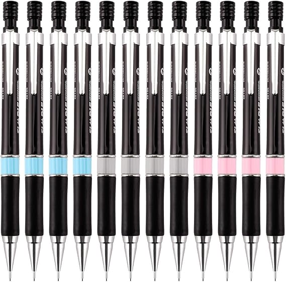 BaoKe Mechanical Pencils, Drawing Artist Engineering Metal Retractable Mechanical Pencil with Eraser, Medium Point (0.7 mm), 12-Count, ZD105