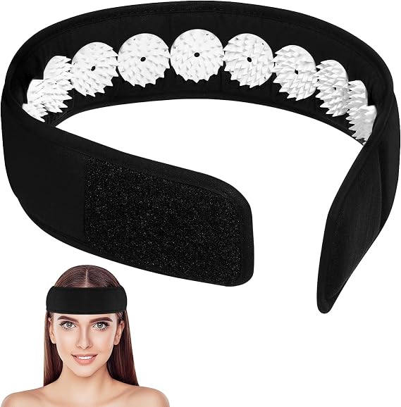 Ipetboom Acupressure Headband - 1pc Acupressure Wrap Belt Headband for Muscle Stress Relaxation, Massage Head Band for Neck Head Facial Skin Lift, Black Massage Tool for Meditation, 67x6cm