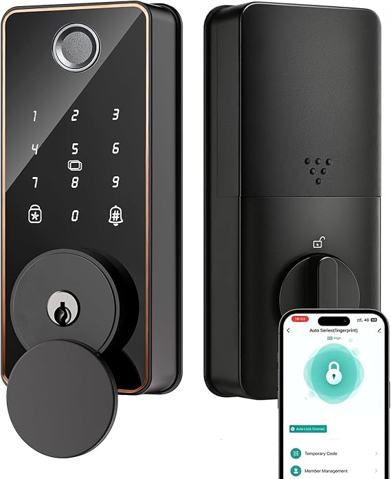 Smart Deadbolt Lock, 5-in-1 Keyless Entry Door Lock App Control, Fingerprint Electronic Touchscreen Keypad, Auto Locking, IP54 Weatherproof, Easy Install Digital Deadbolt for Front Door