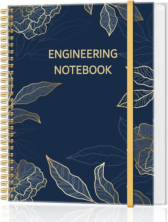 Engineering Notebook/Engineer Graph Paper Notebook - (.25" Grid Format), Lab Notebook Quad Ruled Book with Grid Pages: Table of Contents for Chemistry, Physics, 8" x 10", Spiral Bound, Blue Flower
