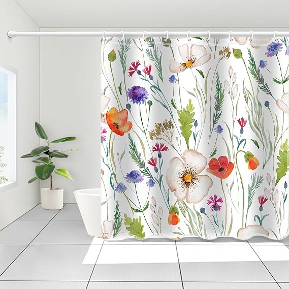 Boho Floral Shower Curtain, Tropical Leaves Fabric Cloth Shower Curtains for Chic Elegant Bathroom Decor, Modern Abstract Colorful Flower Shower Curtain, 72x72