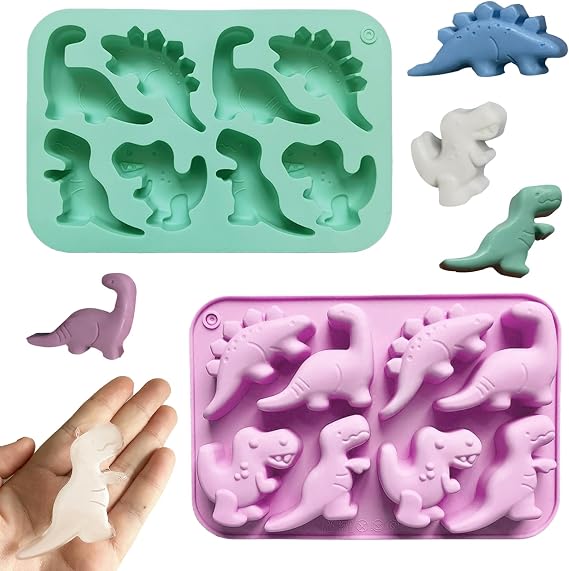2Pcs Silicone Dinosaur Molds - Chicken Nugget, Popsicle & Chocolate Candy Maker -Non-Stick, Suitable for Children's Snacks, Parties, and Creative Cooking Dinosaur Molds(2 Colors)