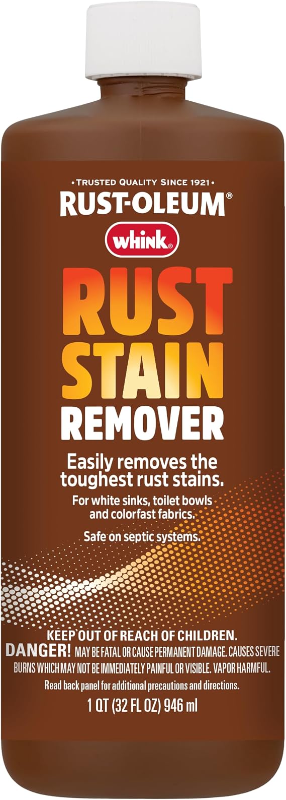 Rust-Oleum Whink Rust Stain Remover | Heavy-Duty Iron Stain Remover for White Toilets & Sinks, Colorfast Fabric & Carpets | 32 oz, unscented, liquid