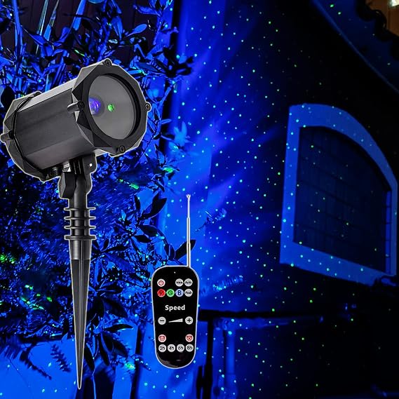 LedMall Remote Control 2 in 1 Firefly Green Laser and Aurora Blue Garden Decorative and Christmas Lights Projector