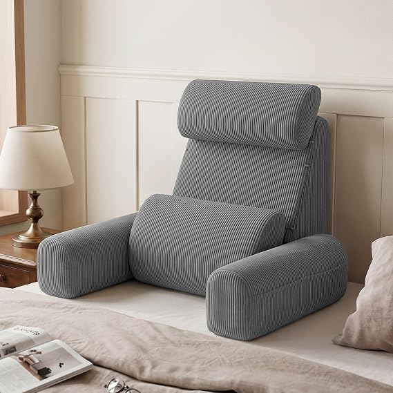 Blissful Diary Reading Pillow with Adjustable Neck & Lumbar Support, Gray