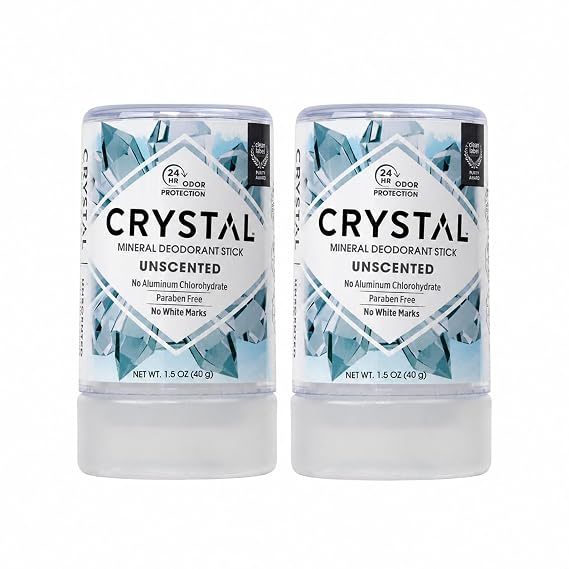 CRYSTALTM Travel Stick Mineral Deodorant - Unscented Body Deodorant With 24-Hour Odor Protection, Non-Staining & Non-Sticky, Aluminum Chloride & Paraben Free, 1.5 FL OZ (Pack of 2)
