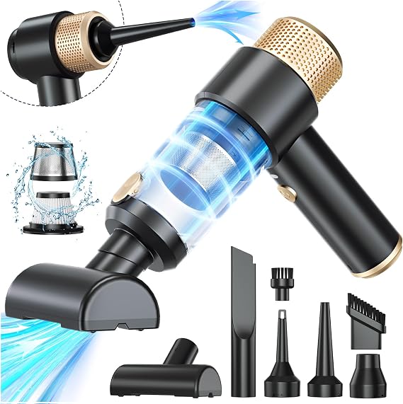Dealswin Handheld Vacuum Cleaner Cordless, 4 in 1 Car Vacuum Cleaner Portable Air Duster with LED Light Multi-Nozzles 15000Pa Hand held Vacuum for Car Home Office Pet (Black)