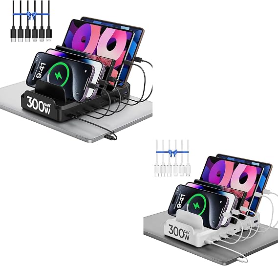 [2 Pack] 300W Charging Station for Multiple Devices 8 Port Multi USB C Fast Charger Station