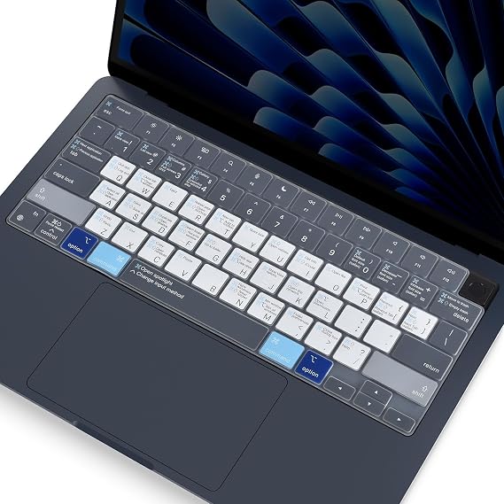 Keyboard Cover Compatible with MacBook Air 13.6 M2 M3 M4 M5 A2681 A3113 A3240 A3449 2022 2023 2024 2025 2026, MacBook Air 13.6" M2 M3 M4 M5 Chip Mac OS X Shortcut Hotkey Keyboard Skin Protector - Blue