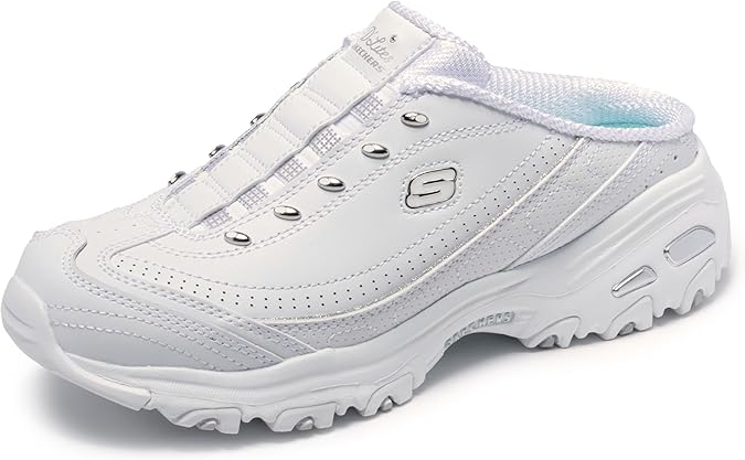 Skechers Sport Women's D'Lites Slip-On Mule Sneaker, White/Silver, 7